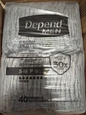 Depend Men Boxer Briefs - Maximum Absorbency Briefs in Gray (S-M) - 40 Pack